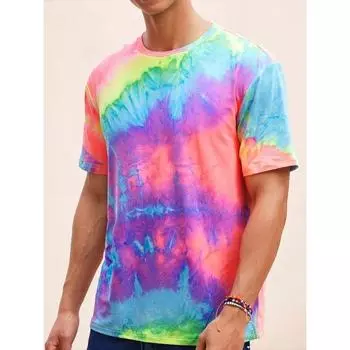 Футболка с 3D-принтом. Цветная мужская футболка с круглым вырезом и принтом граффити. Летняя повседневная мужская футболка для улицы. Спортивная мужская футболка с короткими рукавами. S