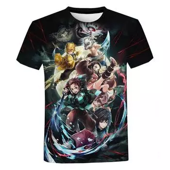 Футболка с 3D принтом Demon Slayer для мужчин и женщин, летняя модная повседневная футболка унисекс с короткими рукавами в стиле Харадзюку, уличная футболка большого размера M