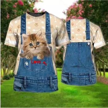 Футболка с 3D-принтом для мужчин, футболка с рисунком кошки, мужская одежда в топах, летние футболки с коротким рукавом, повседневная, забавная, уличная одежда S