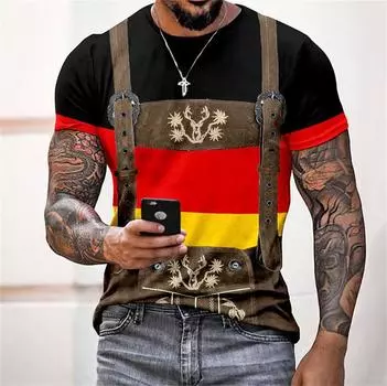 Футболка с 3D-принтом для мужчин, повседневные топы с короткими рукавами, косплей-узор, мужская одежда, немецкая пивная футболка, модная уличная одежда L