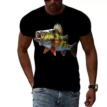 Футболка с 3D принтом для рыбалки, летняя мужская уличная крутая одежда с круглым вырезом, повседневные красивые топы с короткими рукавами в стиле хип-хоп S