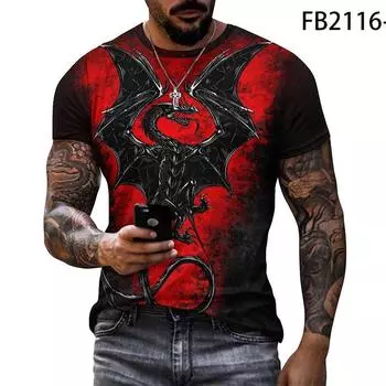 Футболка с 3D принтом «Дракон Тигр» и рисунком животных ужасов, мужская повседневная уличная одежда, топы, модная одежда в стиле хип-хоп с коротким рукавом XS белый