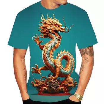 Футболка с 3D принтом дракона, весна-лето, женская и мужская одежда, большие размеры, свободные топы с круглым вырезом и короткими рукавами, дышащие рубашки для пар S