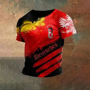 Футболка с 3D-принтом флага Германии для мужчин, крутая, с круглым вырезом и коротким рукавом, свободные футболки для улицы, летние свободные футболки для спорта на открытом воздухе S