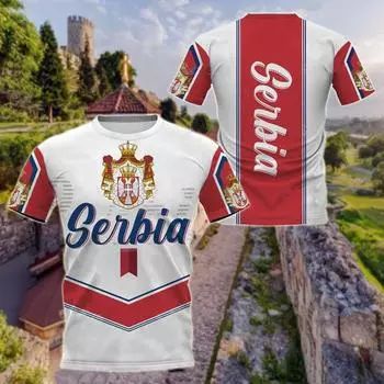 Футболка с 3D-принтом флага СЕРБИИ для детей, модные топы с коротким рукавом и круглым вырезом, камуфляжные рубашки, летние трендовые футболки большого размера для мальчиков и девочек 100