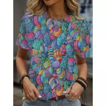 Футболка с 3D-принтом Flower Cartoon 2025 летняя новая женская футболка XXS