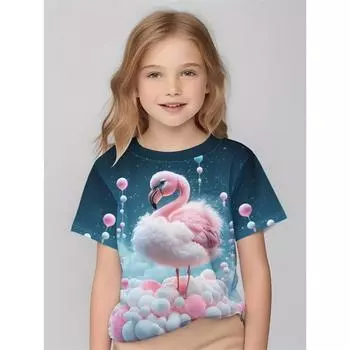 Футболка с 3D-принтом, футболки для девочек 2025 года с изображением животных из мультфильмов, модные детские футболки для девочек, повседневная детская одежда, топ, футболка, лето 100