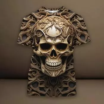 Футболка с 3D-принтом и черепом, мужская летняя повседневная футболка с круглым вырезом и короткими рукавами, уникальный рисунок черепа S