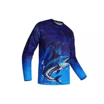 Футболка с 3D-принтом и графическим дизайном, с круглым вырезом и длинным рукавом, повседневная, удобная, на весну, лето, осень, мужская рубашка для рыбалки S