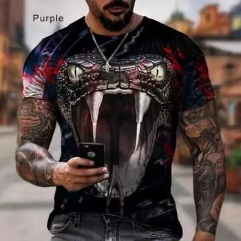 Футболка с 3D-принтом и изображением ужасного животного-змеи, мужская мода, футболки с рисунком кобры, свободные уличные женские топы с круглым вырезом, свободные футболки Harajuku S