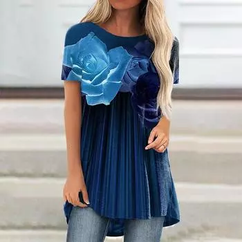 Футболка с 3D-принтом и летним рисунком роз, уличная одежда для женщин, футболки с коротким рукавом и цветочным принтом, топы Y2K, футболки, женская одежда больших размеров для девочек S