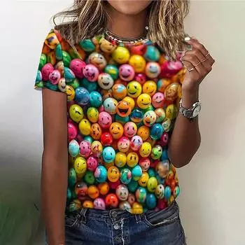 Футболка с 3D-принтом и мультяшными шариками, женская, забавная, в стиле хип-хоп, с круглым вырезом и короткими рукавами, модная, повседневная, женская, топы M