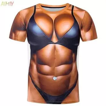 Футболка с 3D-принтом и поддельными мышечными рисунками, мужская одежда, летние забавные уродливые мужские футболки, модная вечеринка Harajuku Y2k, мужская футболка с коротким рукавом S