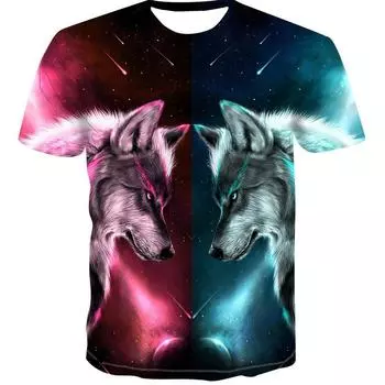 Футболка с 3D-принтом и принтом волка, футболки с круглым вырезом и коротким рукавом, летняя свободная мужская одежда больших размеров, мягкая дышащая женская и мужская футболка S