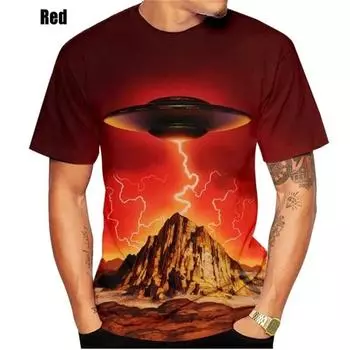 Футболка с 3D-принтом и рисунком НЛО для мужчин и женщин, летняя футболка с коротким рукавом и круглым вырезом, уличная футболка с изображением космического корабля инопланетян для детей S