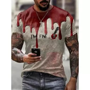 Футболка с 3D-принтом и рисунком пятна крови для мужчин, модная дышащая футболка с коротким рукавом и круглым вырезом, трендовая мужская одежда в стиле ретро, мужская футболка L