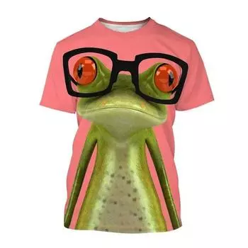 Футболка с 3D-принтом и забавным рисунком лягушки, мужской топ, летняя мужская, женская, детская, модная, повседневная, индивидуальная, свободного покроя, с круглым вырезом S