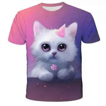 Футболка с 3D принтом Kawaii Cat, детская летняя модная повседневная футболка унисекс для мальчиков и девочек, детская одежда, футболка, одежда для девочек, топы 100