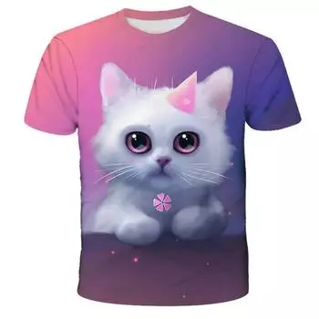 Футболка с 3D принтом Kawaii Cat, детская летняя модная повседневная футболка унисекс для мальчиков и девочек, детская одежда, футболка, одежда для девочек, топы 100