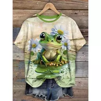 Футболка с 3D-принтом Kawaii Cat, женская, с цветочным принтом, повседневная, с коротким рукавом, топы для девочек, с круглым вырезом, футболка Y2K, красивая женская одежда S