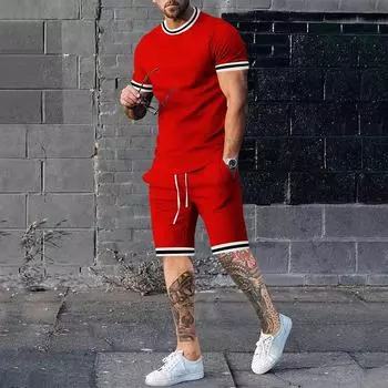 Футболка с 3D принтом Костюмы Мужская одежда Плюс Размер Сплошной цвет Графика Новый модельер с круглым вырезом Ropa с коротким рукавом 2 шт. XL