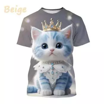 Футболка с 3D принтом кота, милое животное, домашнее животное, кошка, детская футболка с рисунком для мужчин и женщин, модные повседневные топы с круглым вырезом и короткими рукавами S