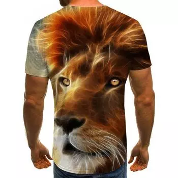 Футболка с 3D принтом льва, повседневная спортивная одежда с круглым вырезом, футболки с короткими рукавами, свободные топы, дышащая мужская летняя футболка S