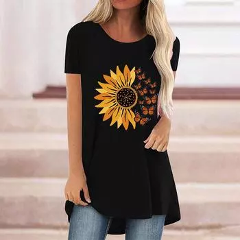 Футболка с 3D-принтом «Летний подсолнух», женская модная уличная одежда, повседневные футболки с круглым вырезом, топы Y2K, футболки, женская свободная одежда S