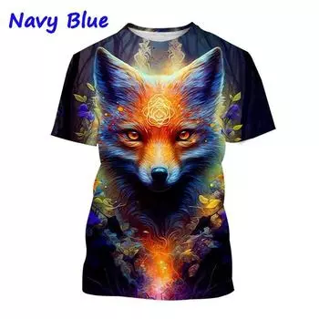 Футболка с 3D-принтом «Лиса» для мужчин, футболки с коротким рукавом и рисунком животных, летние модные повседневные топы, уличные футболки большого размера с круглым вырезом S