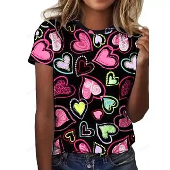 Футболка с 3D-принтом Love Heart, женская мода, свободная футболка, Harajuku, топы с коротким рукавом, футболки, подарок на День святого Валентина, футболка с круглым вырезом S