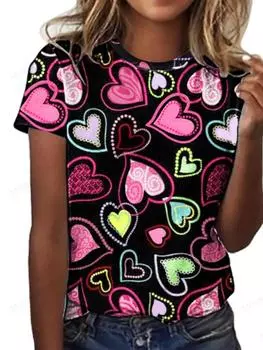 Футболка с 3D-принтом Love Heart, женская мода, свободная футболка, Harajuku, топы с коротким рукавом, футболки, подарок на День святого Валентина, футболка с круглым вырезом S