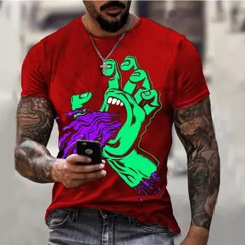 Футболка с 3D принтом Monster Giant Hand, мужская уличная красивая футболка с коротким рукавом, летняя уличная стильная модная мужская одежда, забавная спортивная одежда S чёрный/синий