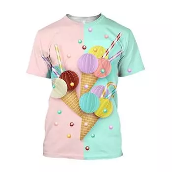 Футболка с 3D-принтом мороженого для мужчин, футболка с рисунком клубники и шоколада, унисекс, повседневные топы с коротким рукавом и рисунком из мультфильма S