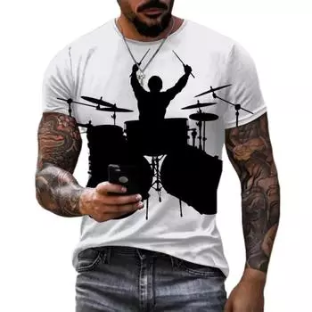 Футболка с 3D принтом «Музыкальный инструмент» «Барабан» для мужчин и женщин в стиле хип-хоп, модная повседневная футболка в стиле Харадзюку с короткими рукавами, уличная футболка большого размера XXS