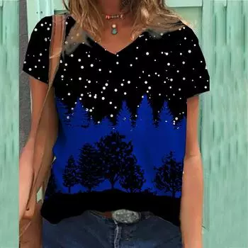 Футболка с 3D-принтом на цветочную тематику, V-образный вырез, женские футболки с короткими рукавами и 3D-принтом, женский топ S