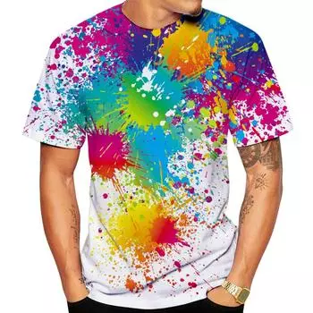 Футболка с 3D принтом Paint Splatter Tie Dye для мужчин и женщин, большие хипстерские футболки с радужными граффити, уличная одежда в стиле Харадзюку, детские футболки, топы S