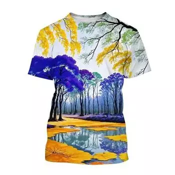 Футболка с 3D принтом пейзажа, художественная футболка для мужчин, модные повседневные летние футболки с круглым вырезом и короткими рукавами 4XL