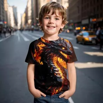 Футболка с 3D-принтом «Пламя дракона», летняя мужская футболка, женская футболка с коротким рукавом и рисунком для мальчиков и девочек, топы, футболки для детей, одежда 100 cm