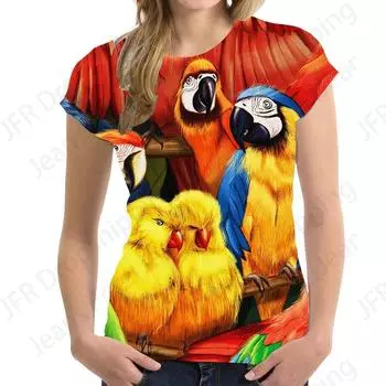 Футболка с 3d принтом «Птицы и попугаи», женские модные футболки, топы большого размера, футболки, женская одежда, милая футболка, женская одежда, уличная одежда S