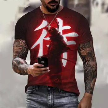 Футболка с 3D принтом японского самурая, мужская и женская модная футболка с коротким рукавом и круглым вырезом, уличная футболка в стиле Харадзюку, топы XS