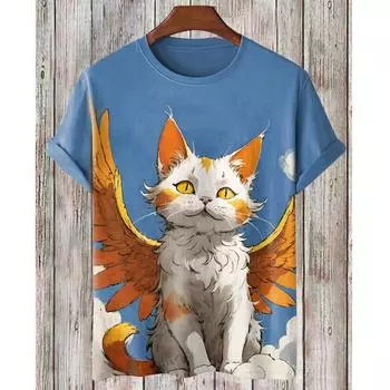 Футболка с 3D-принтом, рисунком в виде мультяшного аниме-кота и животного, летняя мужская, женская, детская модная повседневная футболка Harajuku большого размера с круглым вырезом S