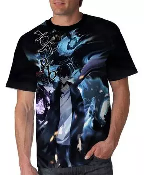 Футболка с 3D-принтом Solo Level Anime Comics, уличная мода, мужской и женский персонализированный очень большой детский топ с круглым вырезом S белый