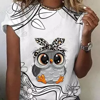 Футболка с 3d принтом совы, женские модные футболки, футболка большого размера с рисунком, топы в стиле аниме, футболки с надписями, Camiseta, женская одежда Kawaii 2XL