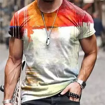 Футболка с 3D принтом тай-дай, повседневная спортивная одежда с круглым вырезом, свободные топы с короткими рукавами, дышащая мужская летняя футболка S