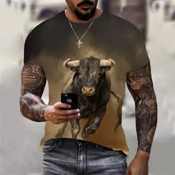 Футболка с 3D принтом теленка тигра, мужская и женская повседневная летняя футболка с изображением животных, мужские свободные топы с круглым вырезом и короткими рукавами, дышащие парные футболки M