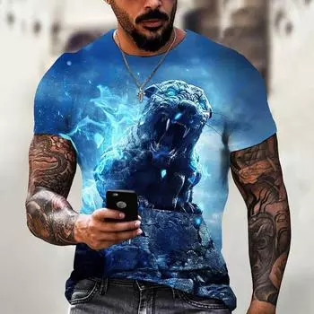 Футболка с 3D принтом Tiger Fighting Animal Beast Fierce, летние мужские топы большого размера с короткими рукавами, футболки, мужская дизайнерская одежда S