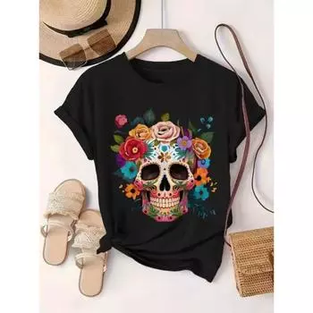 Футболка с 3d принтом ужасов и черепов, женские модные футболки, винтажные топы, футболки с черепом, женские топы, футболка с v-образным вырезом, одежда больших размеров S