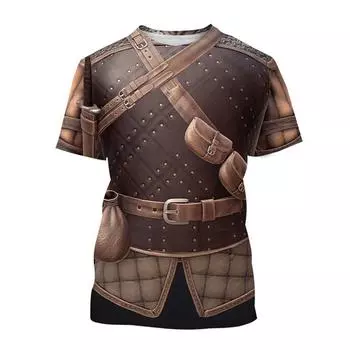 Футболка с 3D принтом в стиле ретро, средневековый воин, доспехи, мужская модная крутая футболка, летние уличные футболки большого размера с короткими рукавами для косплея XXL