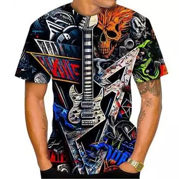 Футболка с 3D-принтом в виде граффити и черепа, летняя мужская мода в стиле хип-хоп, панк, свободная футболка с круглым вырезом, нейтральный цвет S