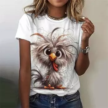 Футболка с 3D-принтом в виде кролика для женщин, милый рисунок животных, короткие рукава, летние повседневные модные уличные футболки с круглым вырезом, футболки больших размеров 2XS